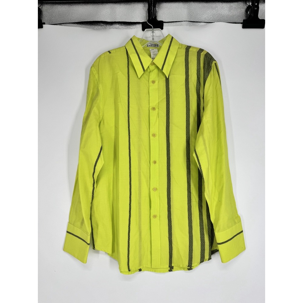 Vintage Gianni Versace Shirt Mens Size 48 Green Striped Long Sleeve Button Up
